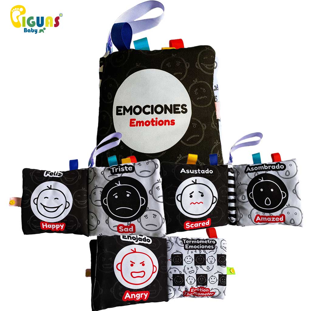 ¡Descubre tus emociones! Con este divertido libro, tu bebé aprenderá a identificar y expresar sus sentimientos en español e inglés. Las caras con alto contraste y las diferentes texturas estimulan su desarrollo sensorial y emocional.