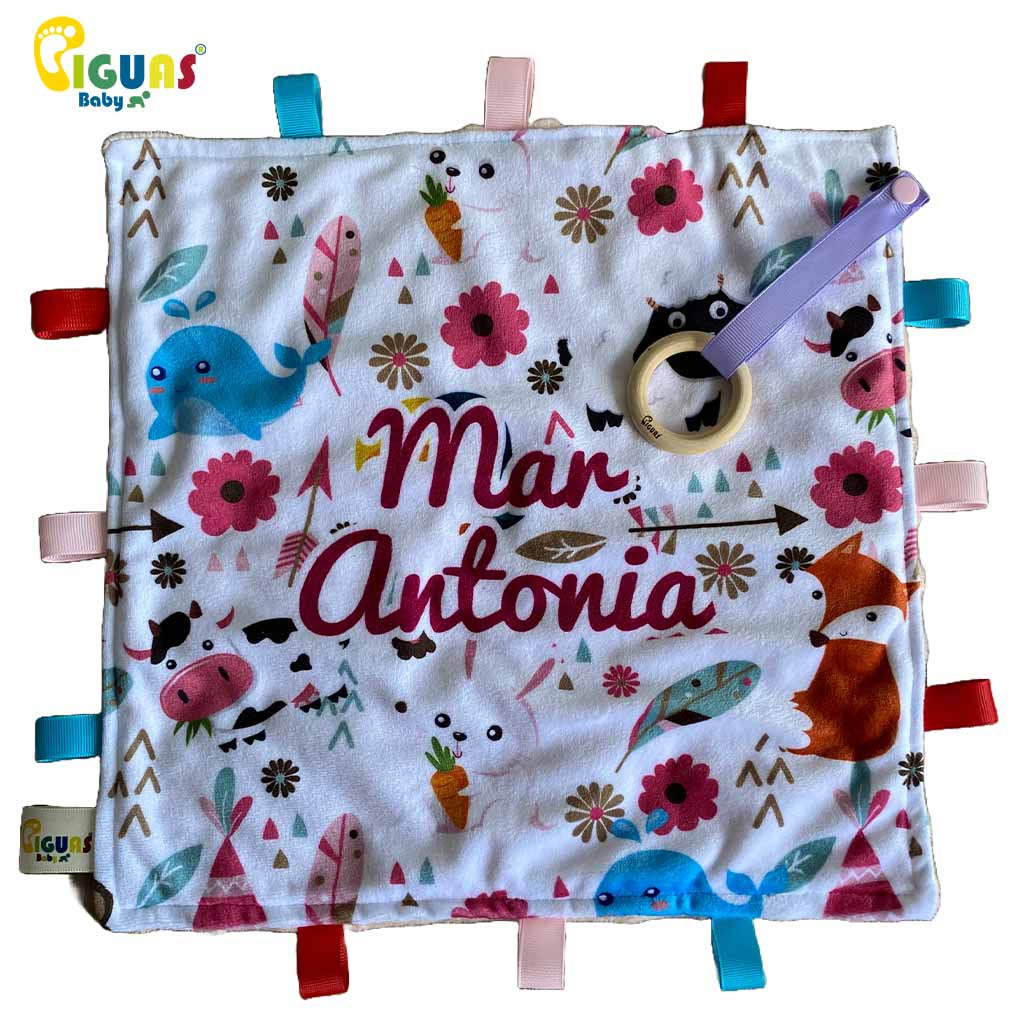 Regalo personalizado para bebé, mantita de apego con nombre y diseño infantil