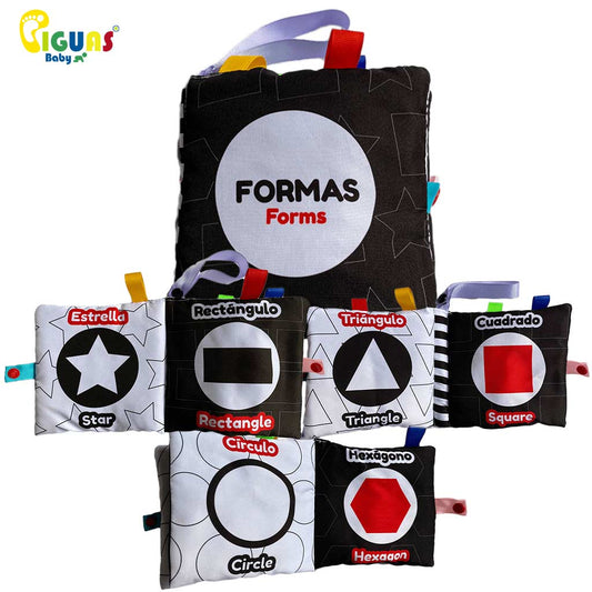  Ideal para bebés a partir de 0 meses. Las formas están presentadas de forma clara y sencilla, y las texturas suaves invitan al tacto. Perfecto para estimular el desarrollo visual y cognitivo del bebé.